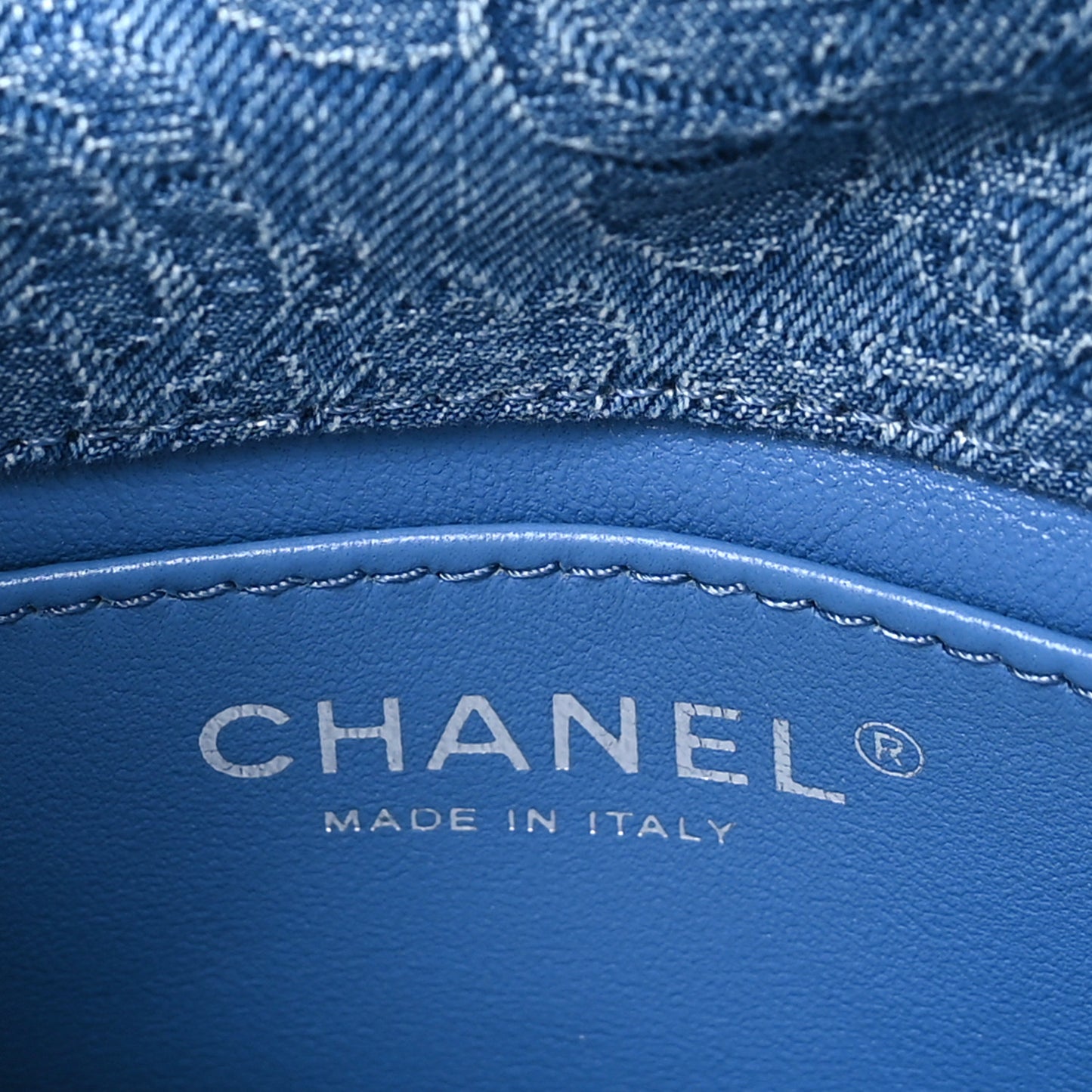 Denim Quilted Camellia Sweetheart Mini Rectangular Flap Blue