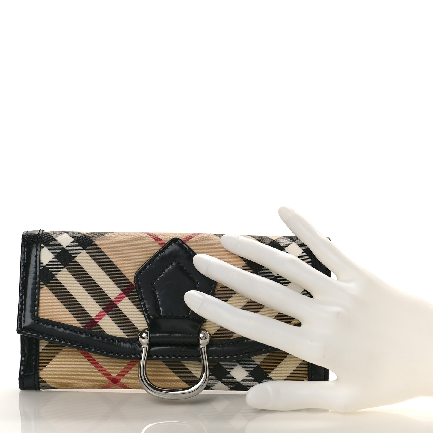 Patent Nova Check Tri-Fold Wallet Black