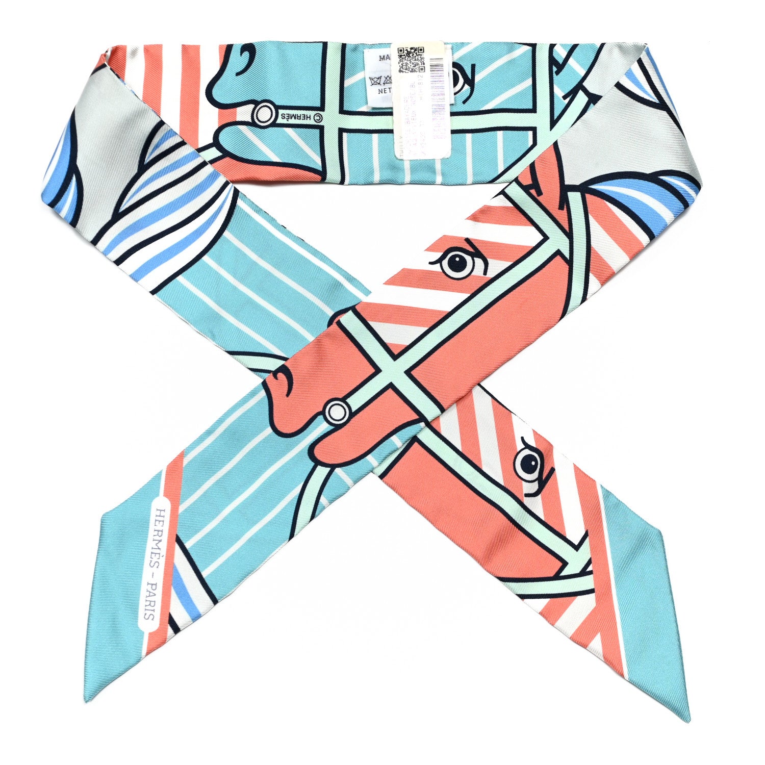 Hermes Silk Quadrige Twilly Aqua Vieux Rose Blue Jean 1 of 4