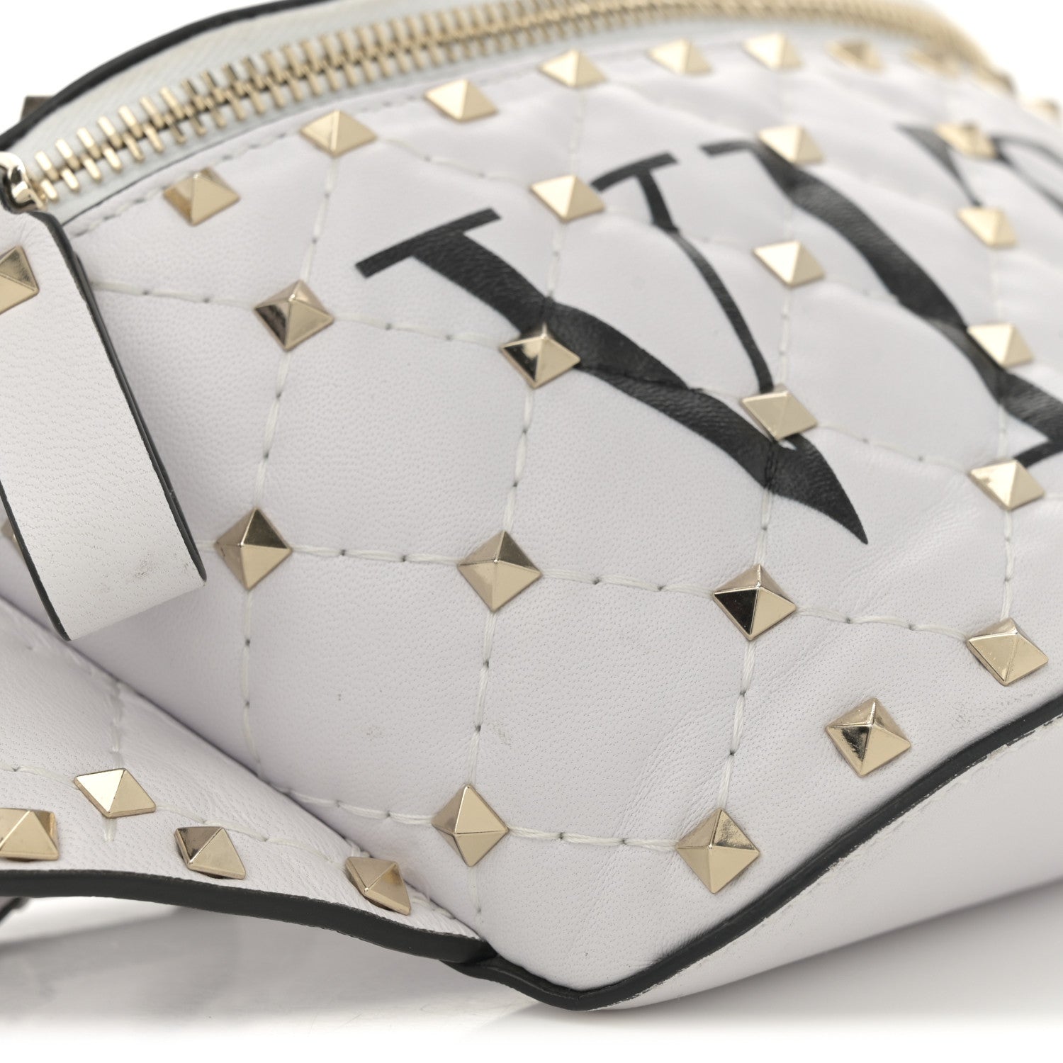 Valentino Garavani Lambskin VLTN Rockstud Spike It Belt Bag 85 White Black 8 of 9