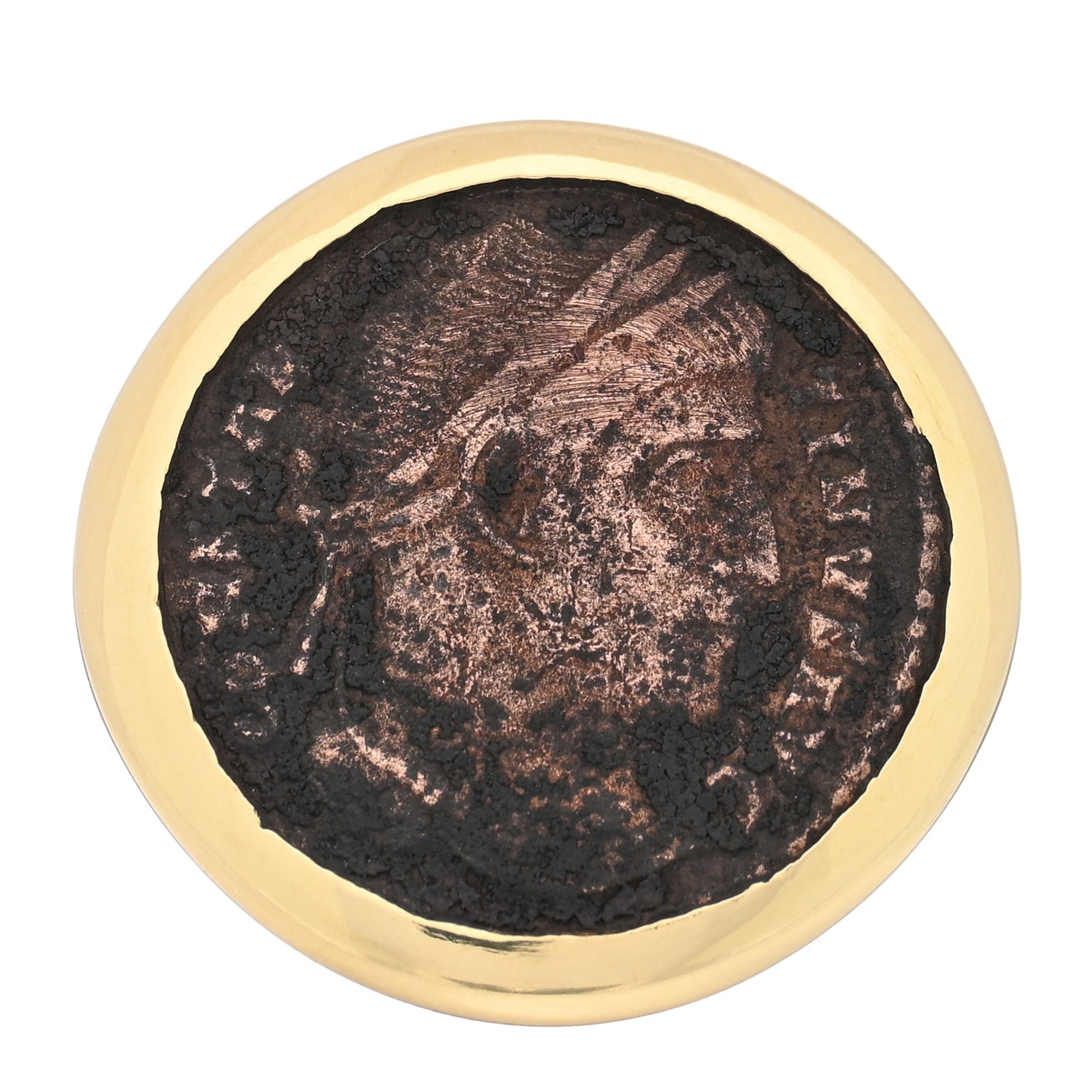 18K Yellow Gold Ancient Coin Signet Ring 53 6.25