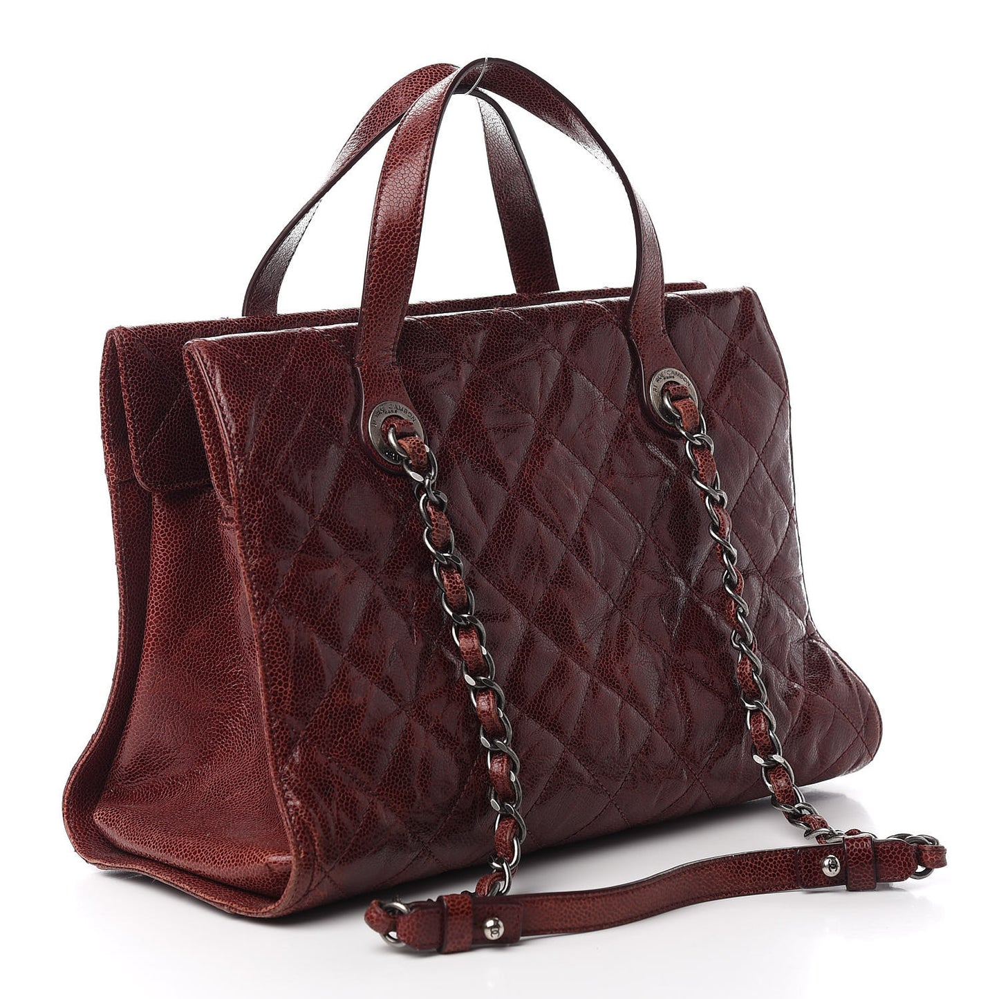 Crumpled Grained Calfskin CC Crave Tote Burgundy