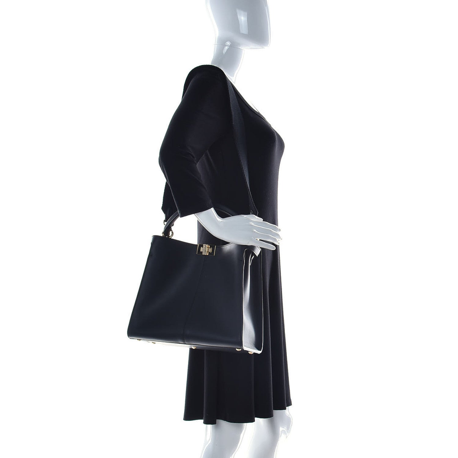 Fendi Vitello Seta Glazed Fabric FF 1974 Medium Peekaboo X-Lite Black Mogano Panna 2 of 10