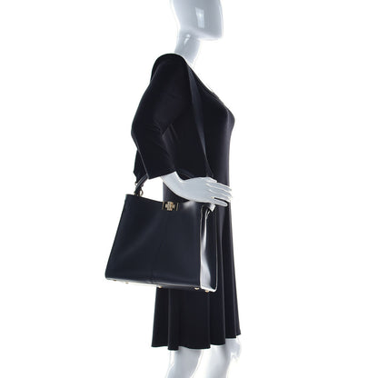 Fendi Vitello Seta Glazed Fabric FF 1974 Medium Peekaboo X-Lite Black Mogano Panna 2 of 10