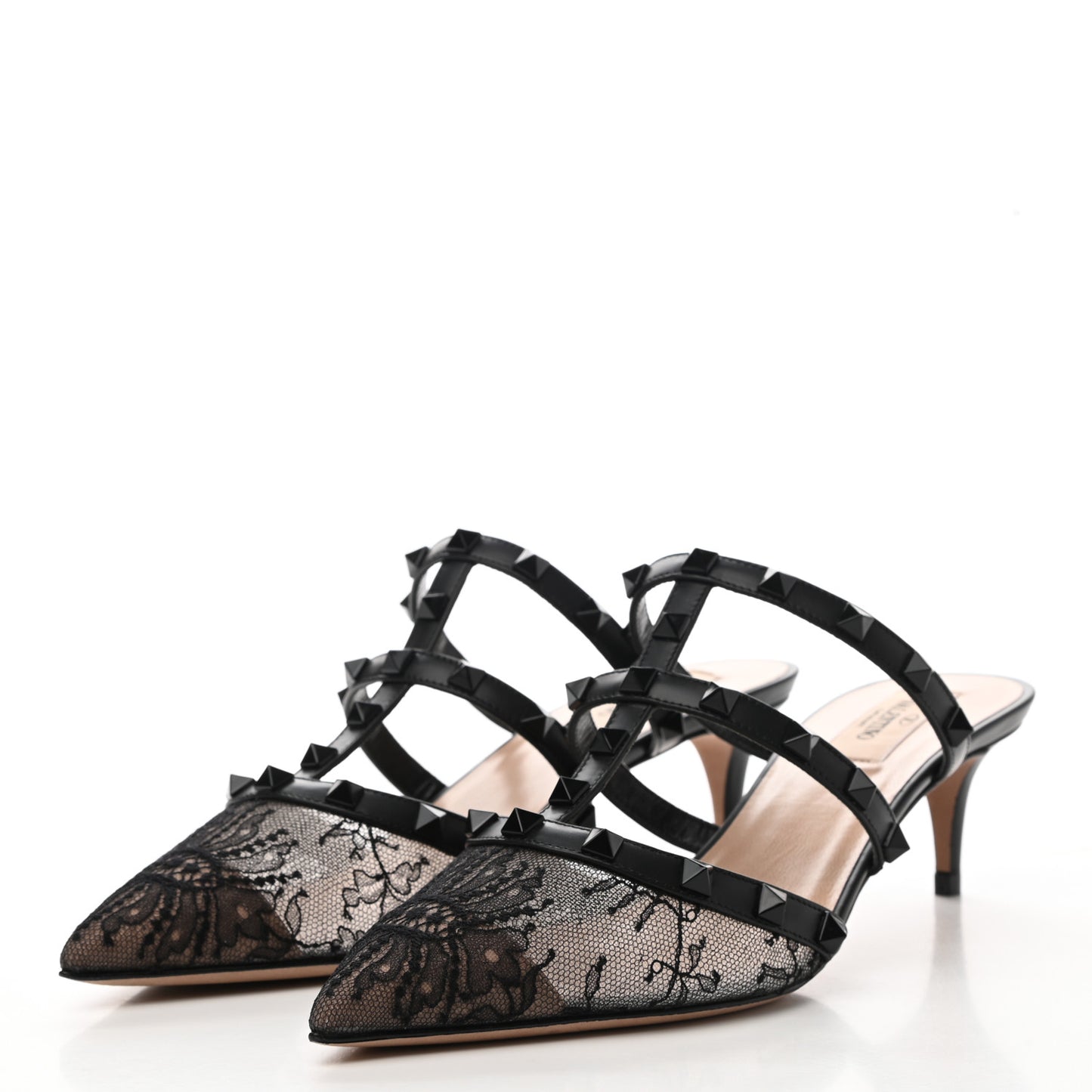 Lace Rockstud 50mm Cage Mules 38.5 Black