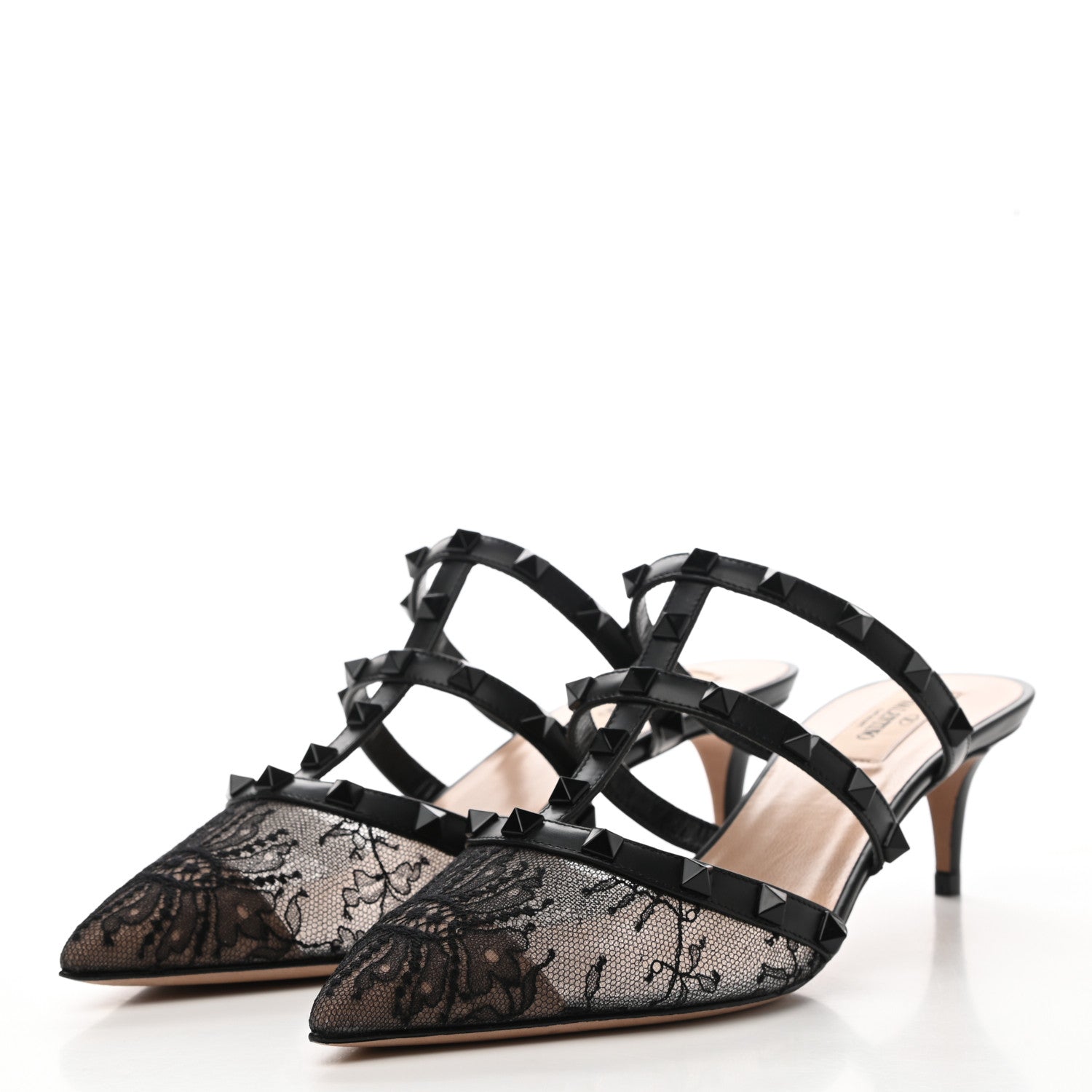 Valentino Garavani Lace Rockstud 50mm Cage Mules 38.5 Black 3 of 8