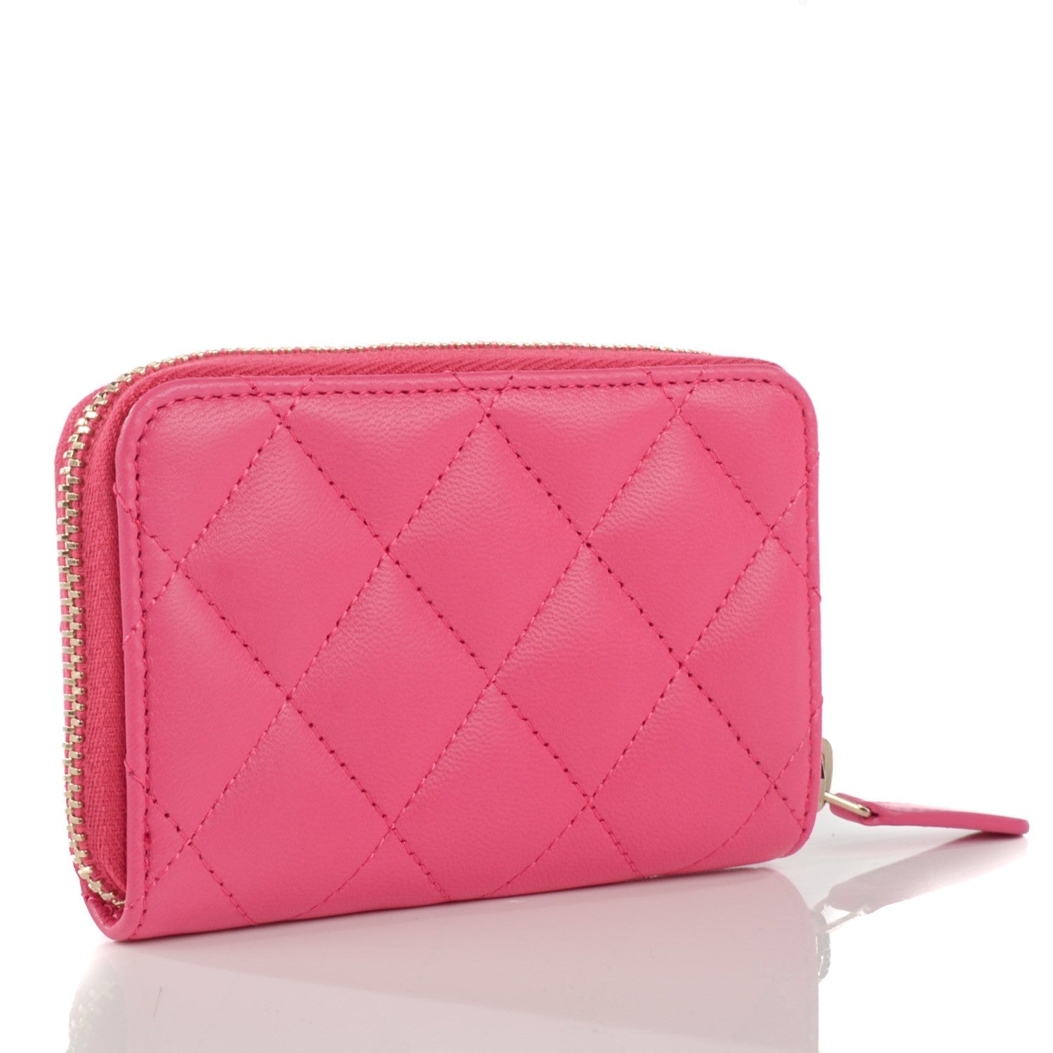 Chanel Lambskin Quilted Zip Around Coin Purse Wallet Fuchsia 3 of 7