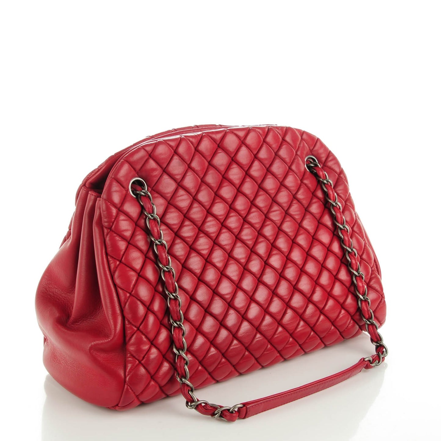 Iridescent Calfskin Quilted Large Just Mademoiselle Bowling Red