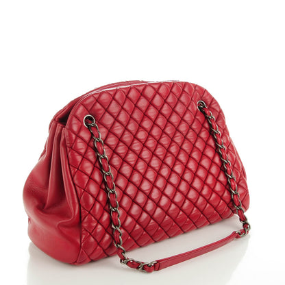 Chanel Iridescent Calfskin Quilted Large Just Mademoiselle Bowling Red 3 of 7