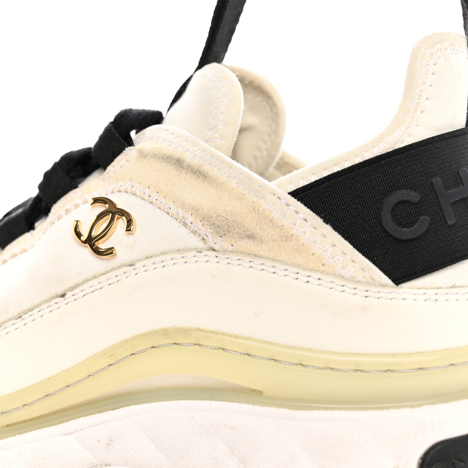 Chanel Velvet Calfskin Mixed Fibers CC Sneakers 36 Ivory Black 11 of 22