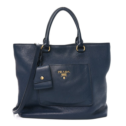 Prada Vitello Daino Pocket Shopping Tote Baltico 1 of 9