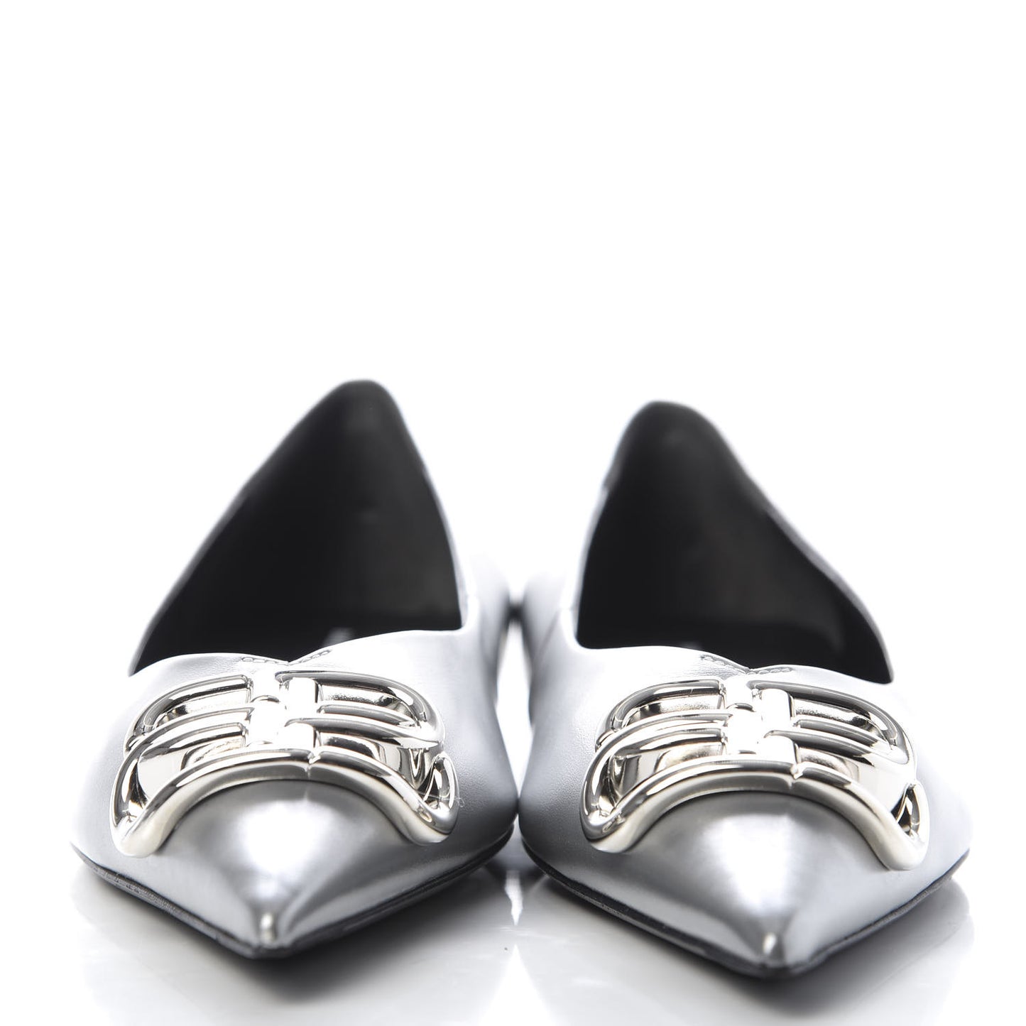 Metallic Calfskin BB Knife Pointy Toe Ballerina Flats 38.5 Silver Hardware
