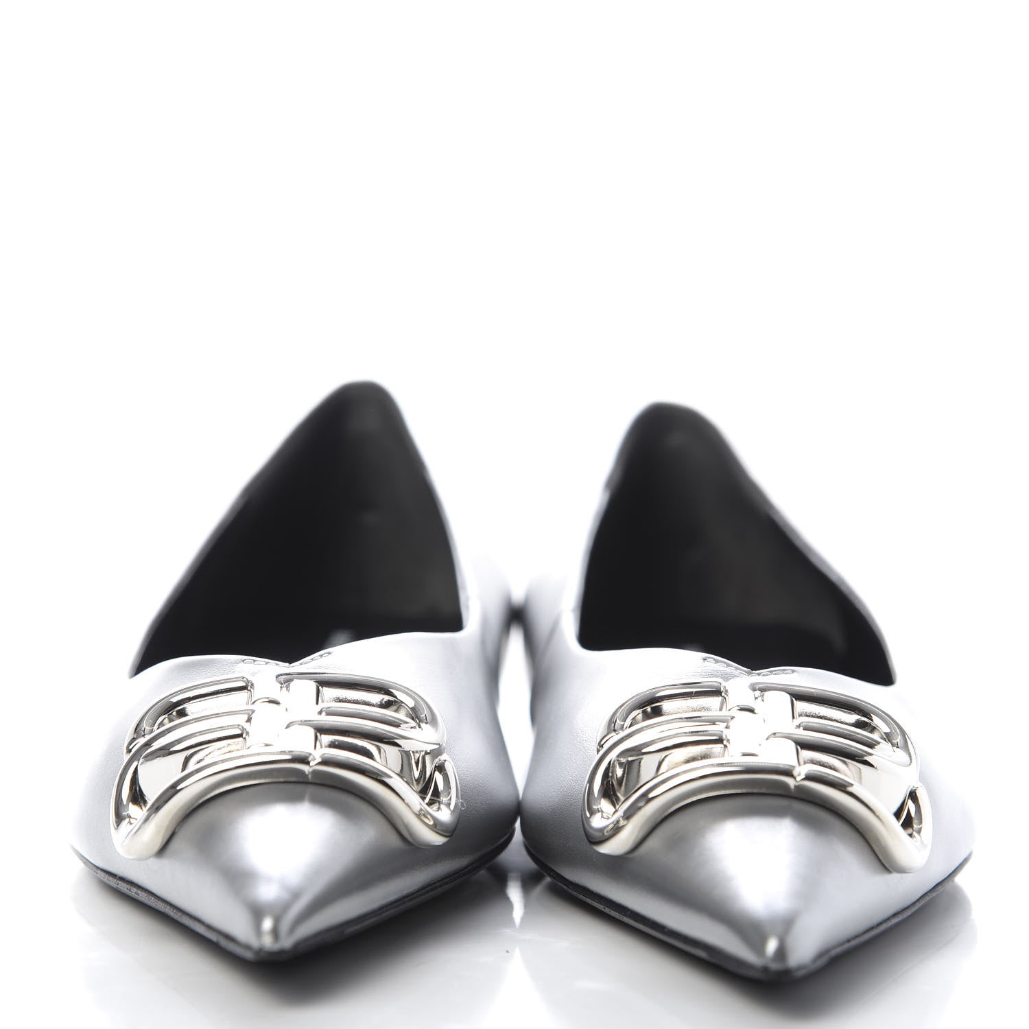 Balenciaga Metallic Calfskin BB Knife Pointy Toe Ballerina Flats 38.5 Silver Hardware 2 of 10