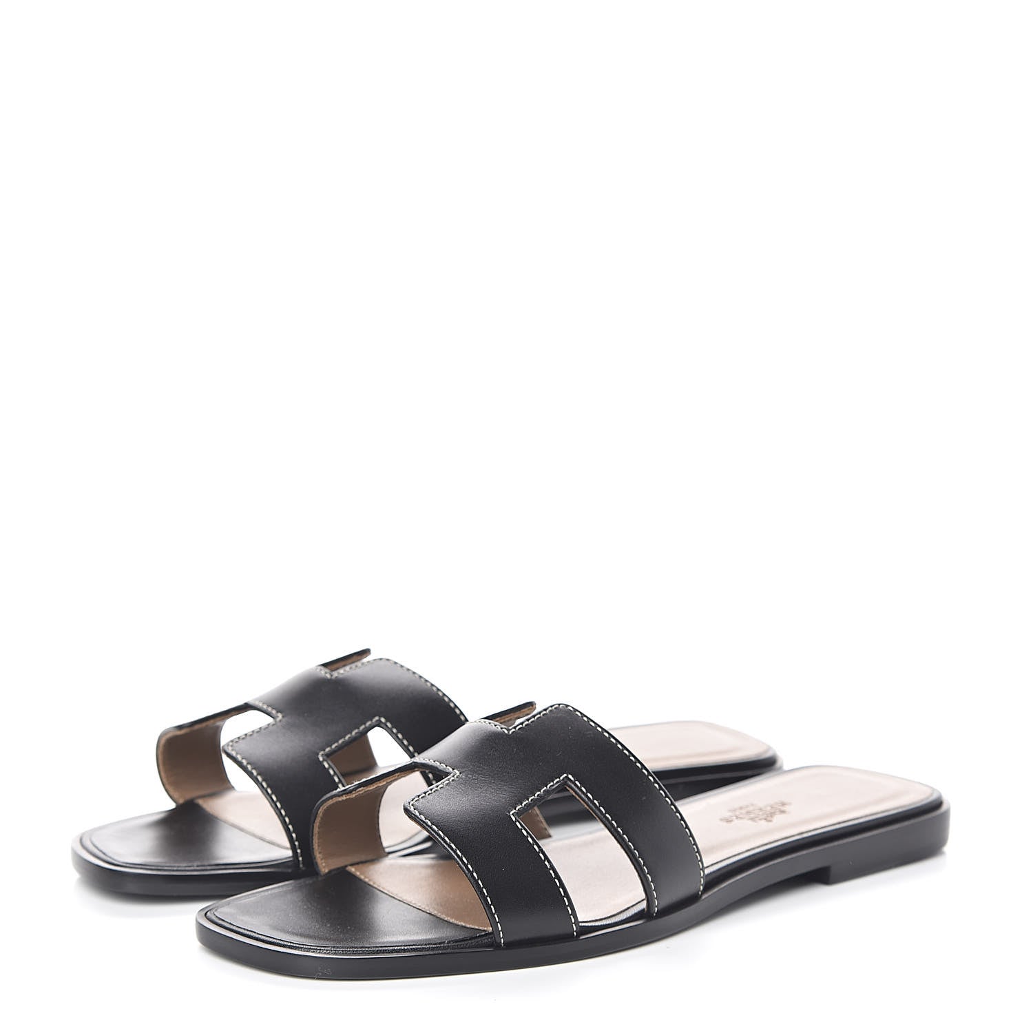 Hermes Box Calfskin Oran Sandals 38 Black 3 of 8