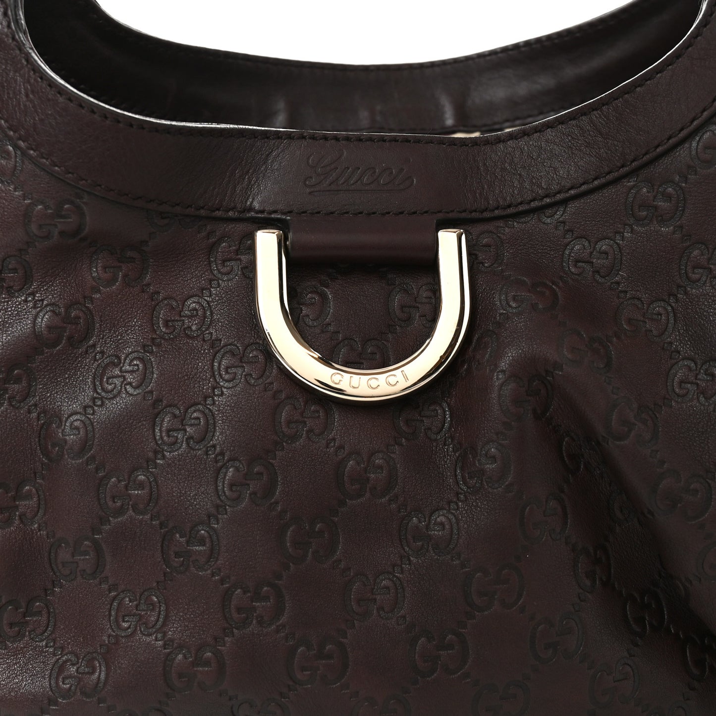 Guccissima Large D Gold Ring Shoulder Bag Chocolate