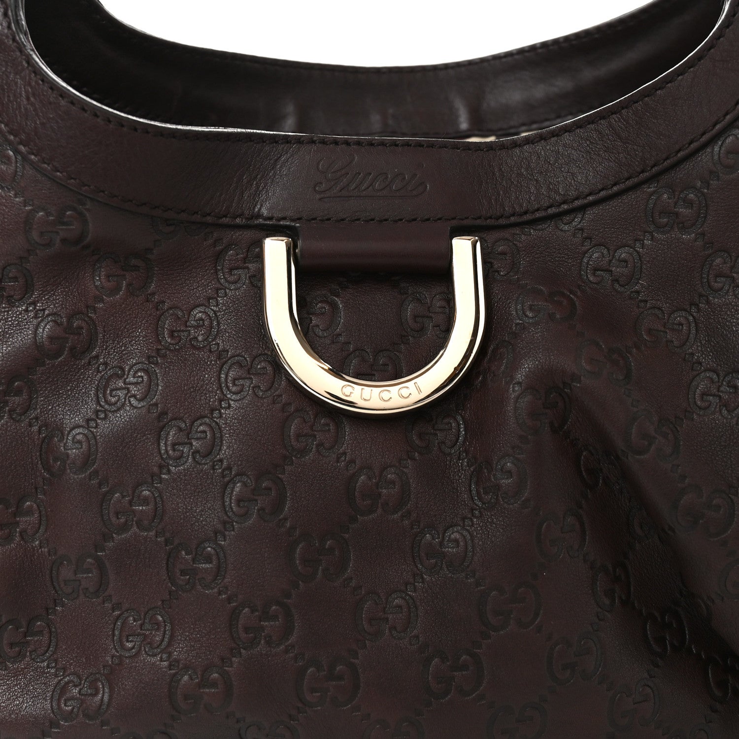 Gucci Guccissima Large D Gold Ring Shoulder Bag Chocolate 8 of 10