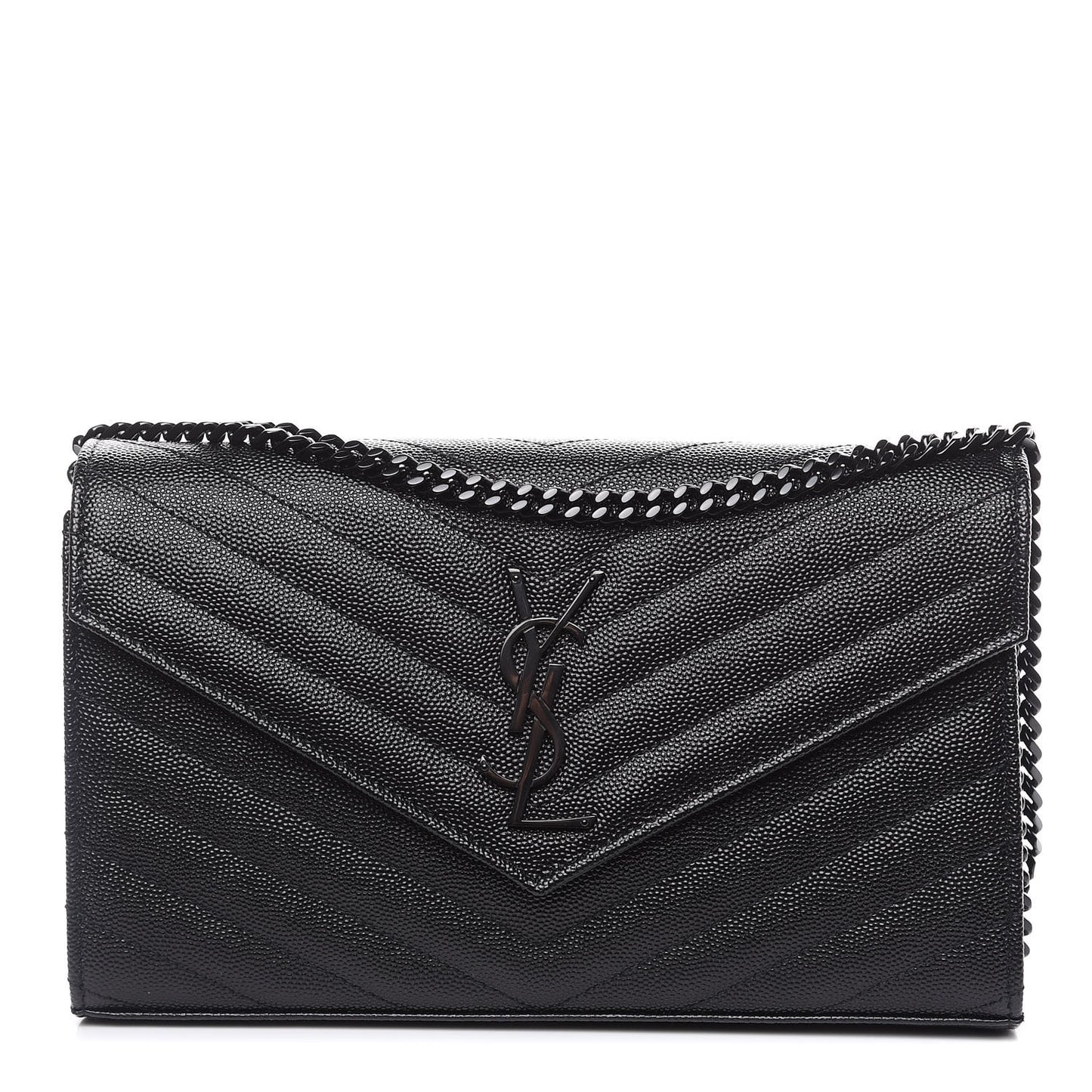 Grain De Poudre Matelasse Chevron Monogram Chain Wallet Black