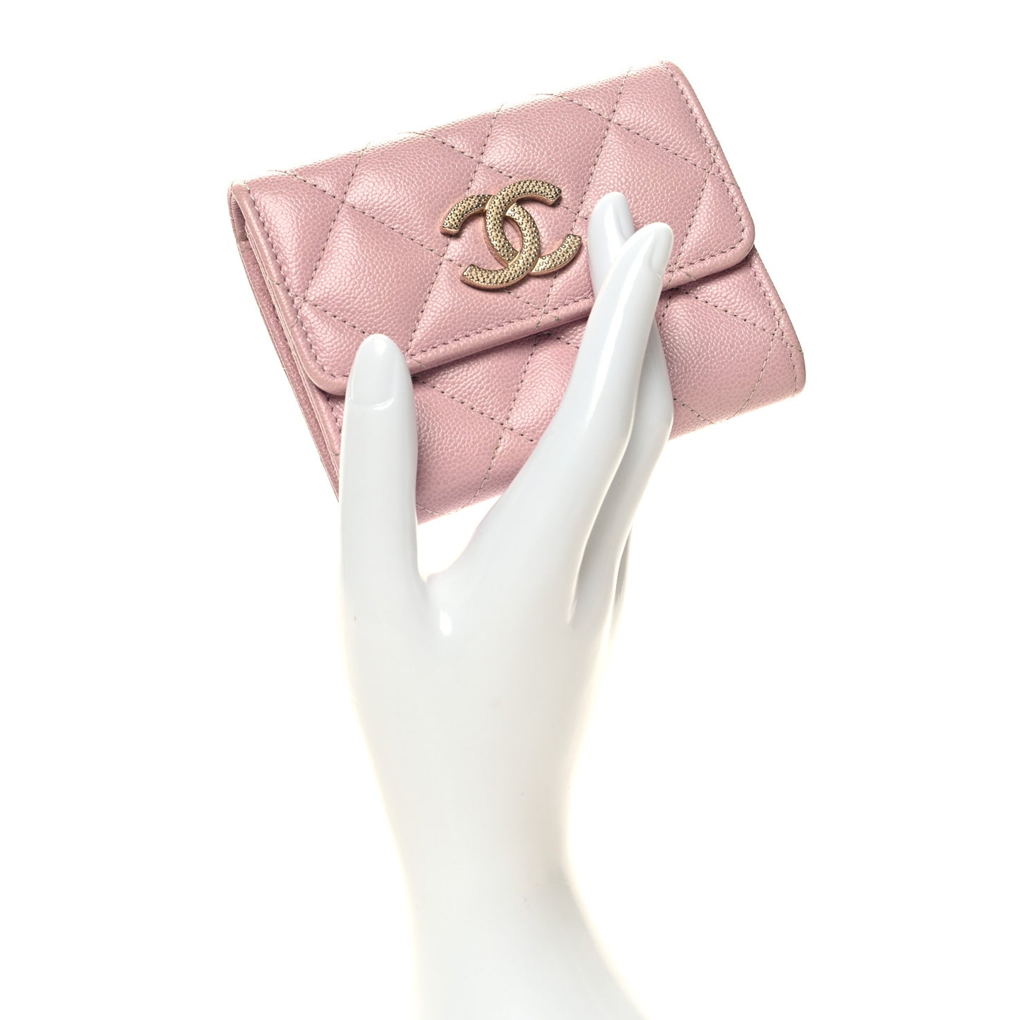Caviar Quilted Studded CC Flap Card Holder Light Pink