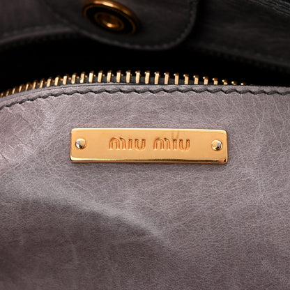Miu Miu Vitello Shine Top Handle Satchel Peltro 6 of 11