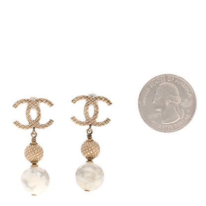 Chanel Metal Pearl Quilted CC Drop Earrings Gold White 2 of 4