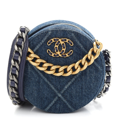 Chanel Denim Quilted Chanel 19 Round Clutch With Chain Blue 1 of 9