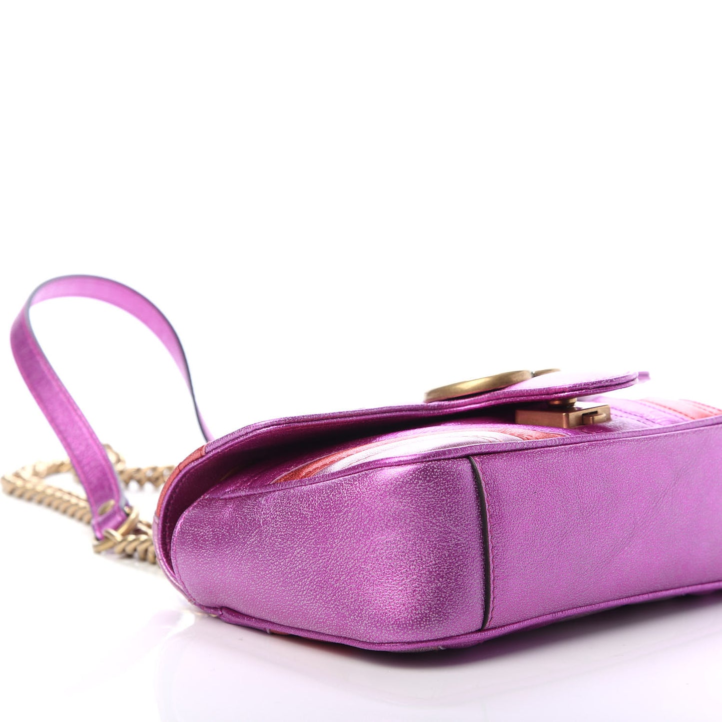 Metallic Calfskin Matelasse Mini GG Marmont Shoulder Bag Fuchsia