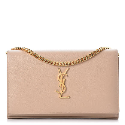 Saint Laurent Grain De Poudre Monogram Chain Wallet Dark Beige 1 of 8