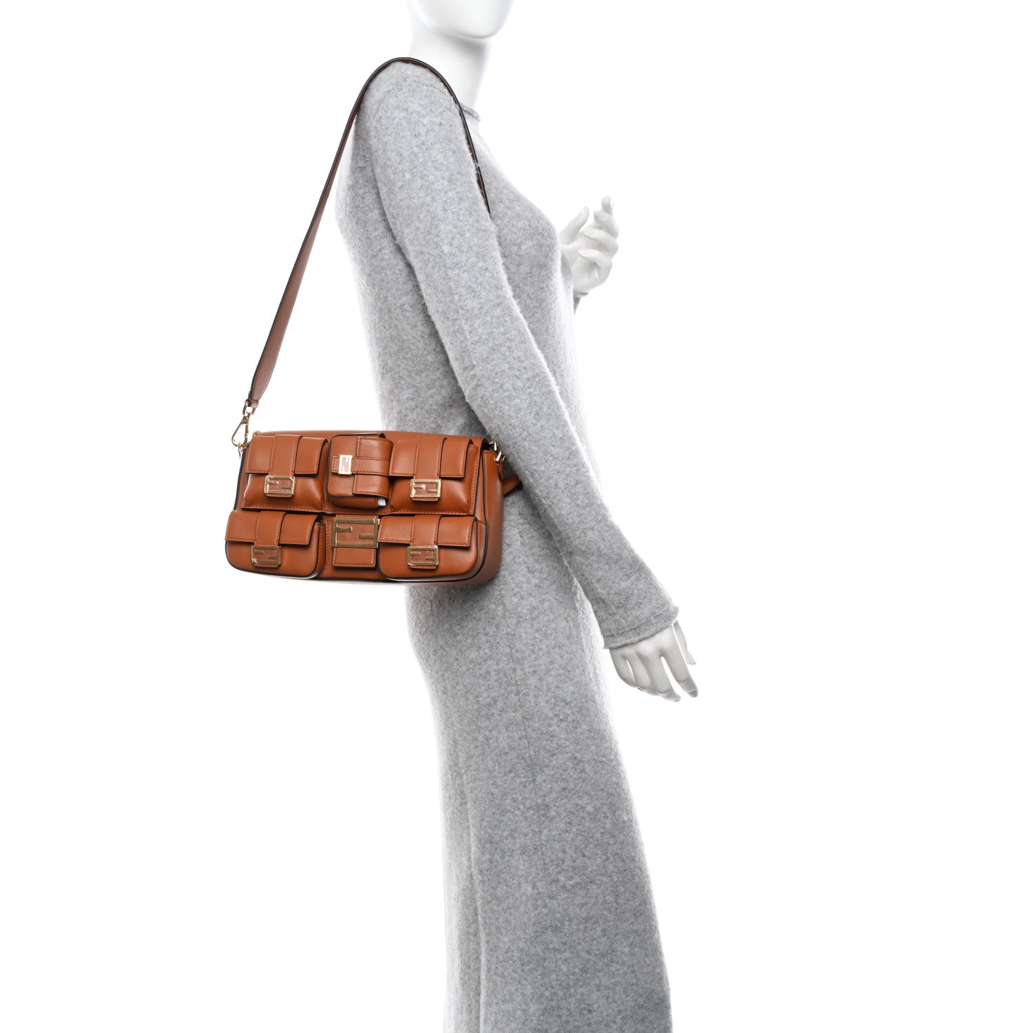 Fendi Shiny Nappa Multipocket Baguette Brandy 2 of 9