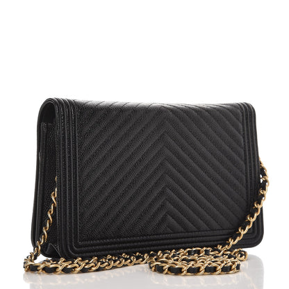 Chanel Caviar Chevron Quilted Boy Wallet On Chain WOC Black 3 of 9