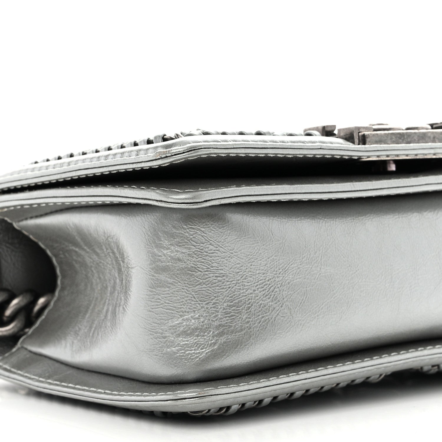 Chanel Metallic Aged Calfskin Quilted Small Top Handle Boy Flap Silver 9 of 12
