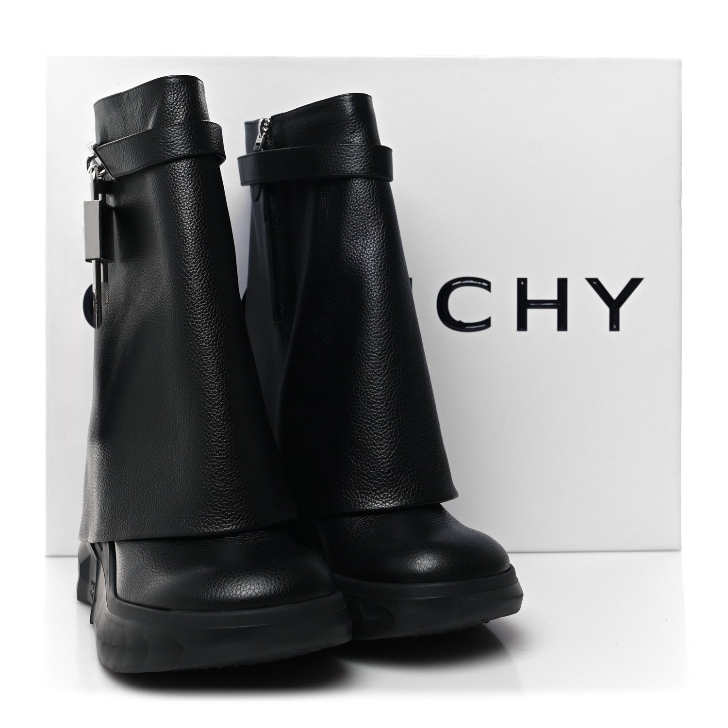 Givenchy Grained Calfskin Shark Lock Biker Ankle Boots 39 Black 8 of 8