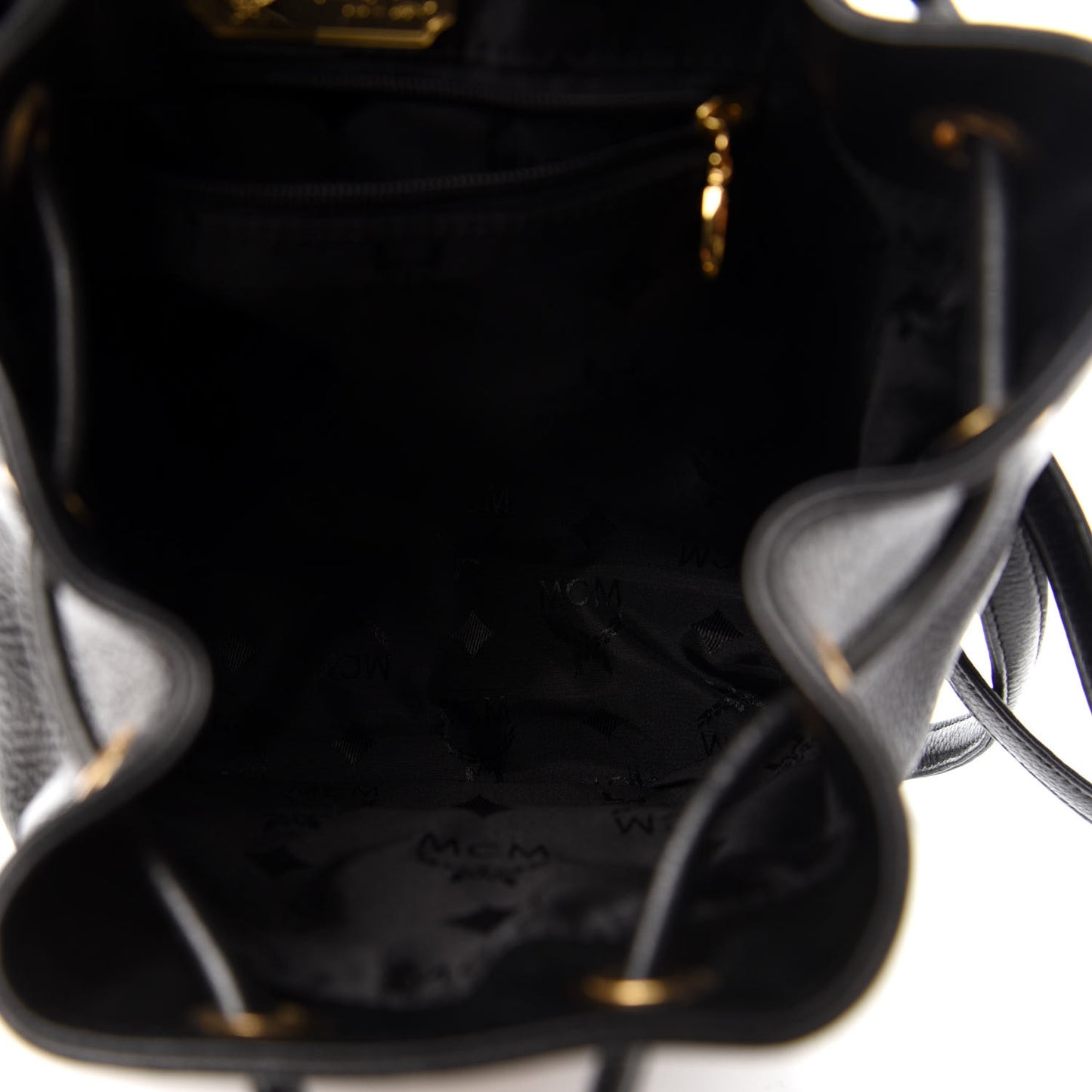 Grained Calfskin Studded Drawstring Backpack Black