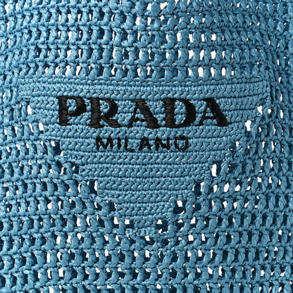 Prada Yarn Raffia Effect Crochet Logo Embroidered Shopping Tote Bag Celeste 7 of 9