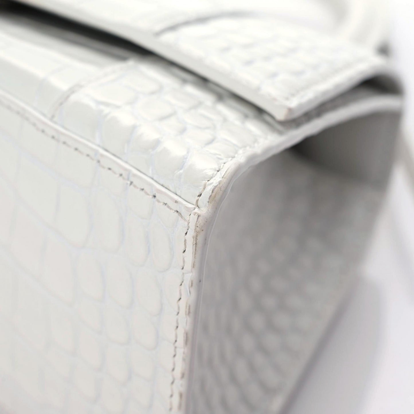 Calfskin Crocodile Embossed Small Hourglass Top Handle Bag White