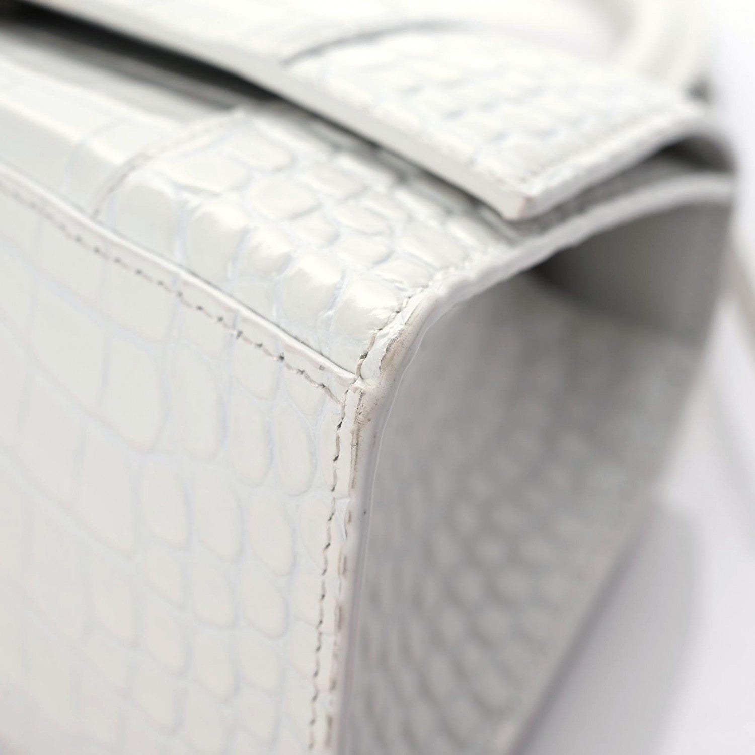 Balenciaga Calfskin Crocodile Embossed Small Hourglass Top Handle Bag White 10 of 15
