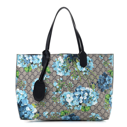 Gucci GG Supreme Monogram Blooms Medium Reversible Tote Beige Blue Navy 1 of 17