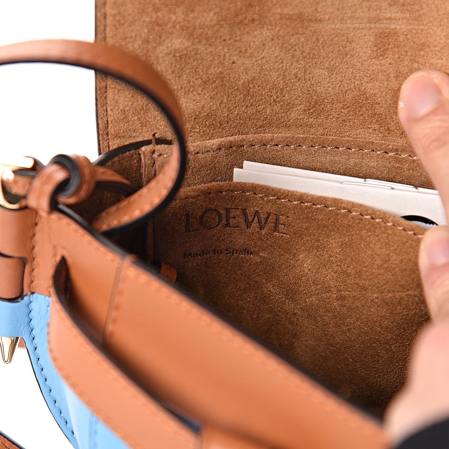 Loewe Grained Calfskin Mini Gate Crossbody Bag Tan Sky Blue 6 of 9
