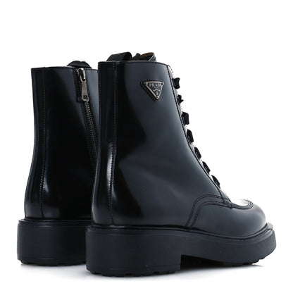 Prada Brushed Calfskin Triangle Combat Boots 39.5 Black 11 of 22