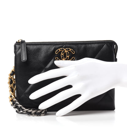 Chanel Shiny Goatskin Quilted Small Chanel 19 Pouch With Handle Black 2 of 8