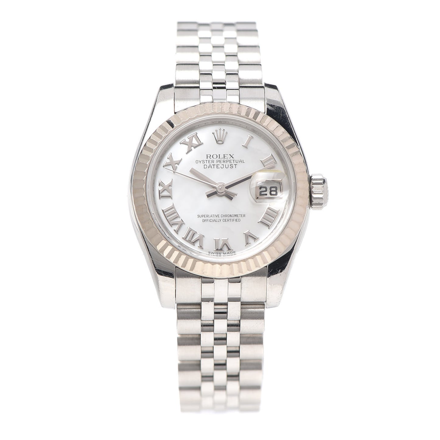 Stainless Steel 18K White Gold Mother of Pearl 26mm Oyster Perpetual Datejust Watch Roman 179174