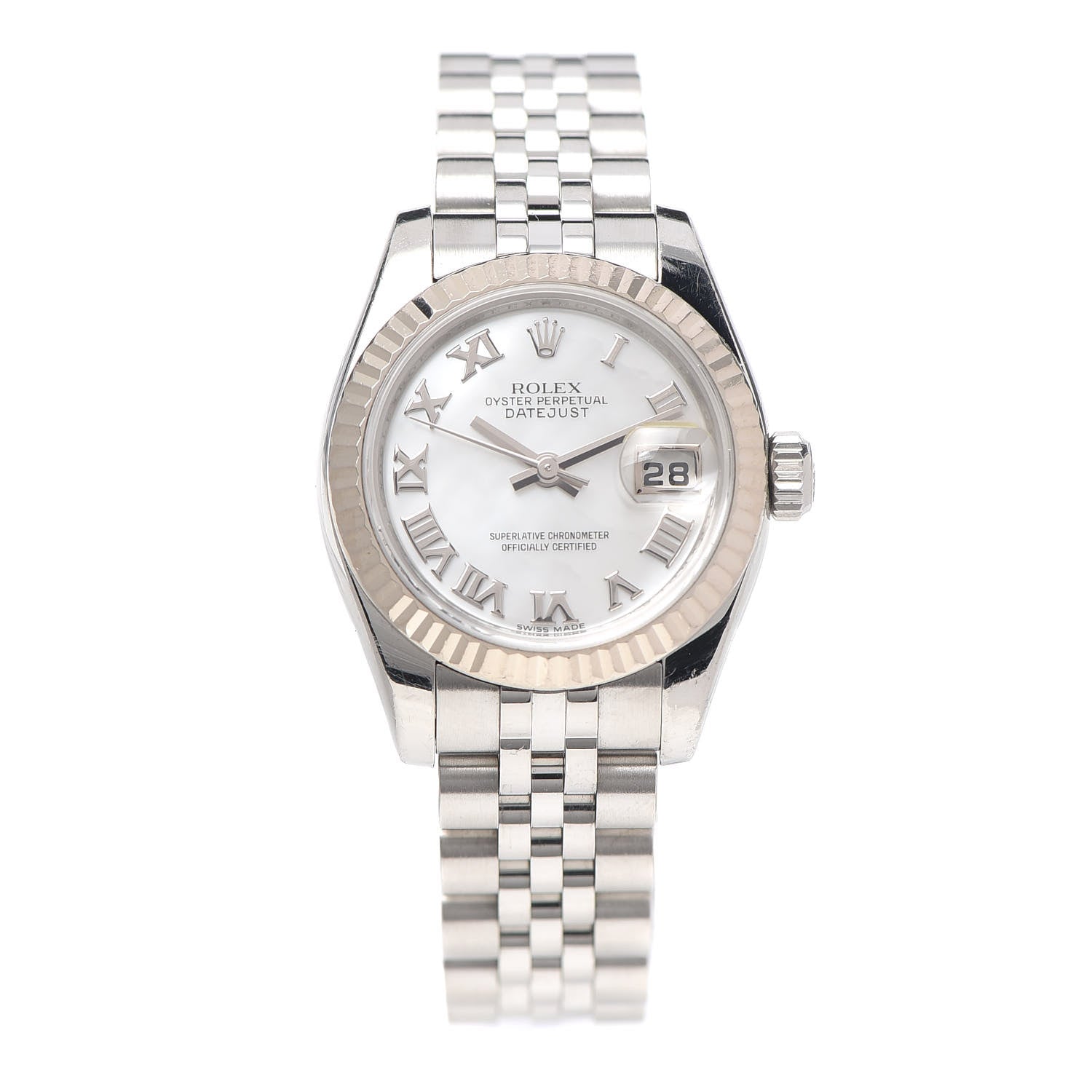 Rolex Stainless Steel 18K White Gold Mother of Pearl 26mm Oyster Perpetual Datejust Watch Roman 179174 1 of 6