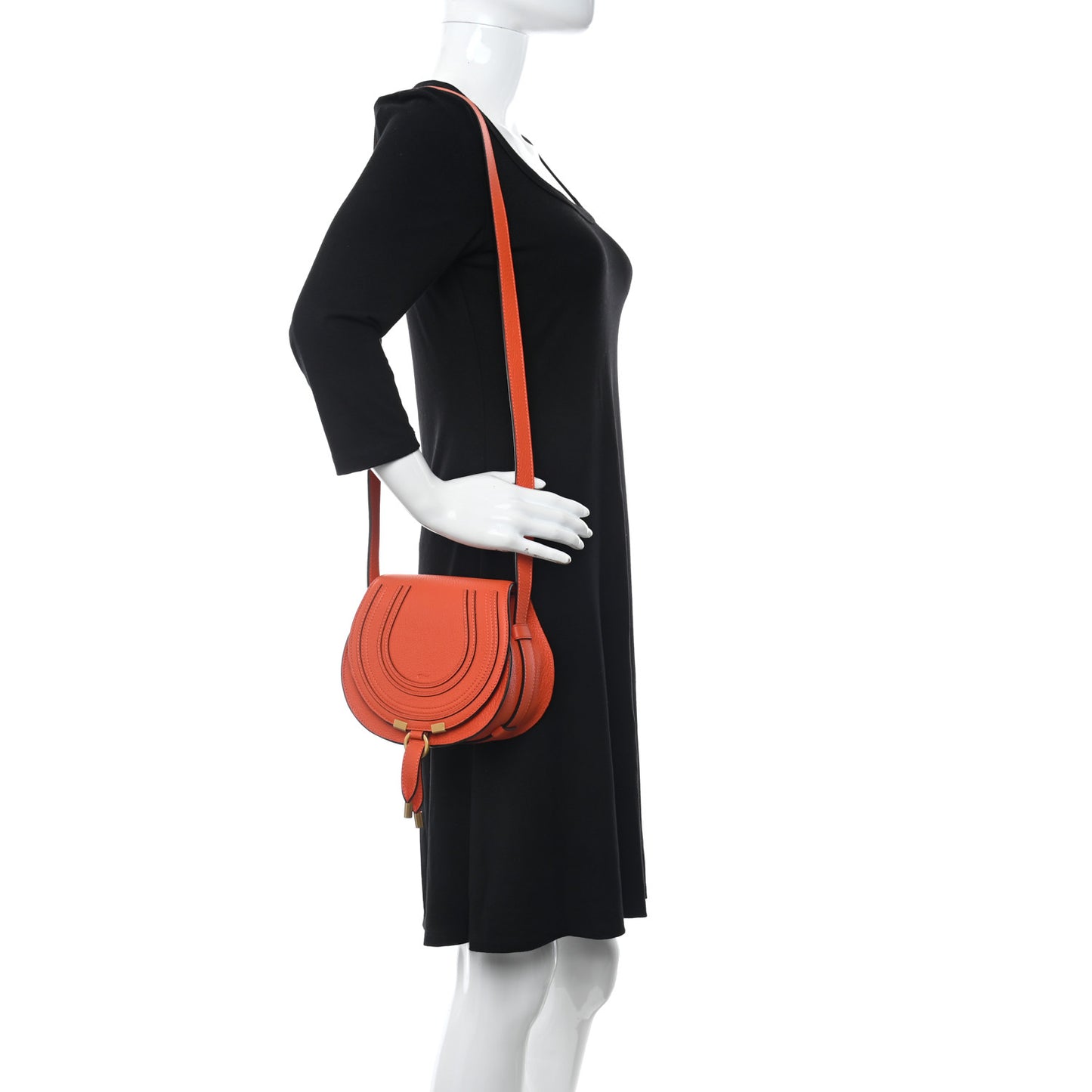 Calfskin Mini Marcie Round Crossbody Bag Rusted Orange