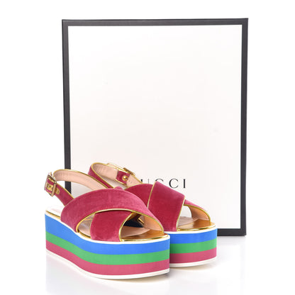 Gucci Velvet Crossover Platform Sandals 39 Light Raspberry Rose Oro 8 of 8