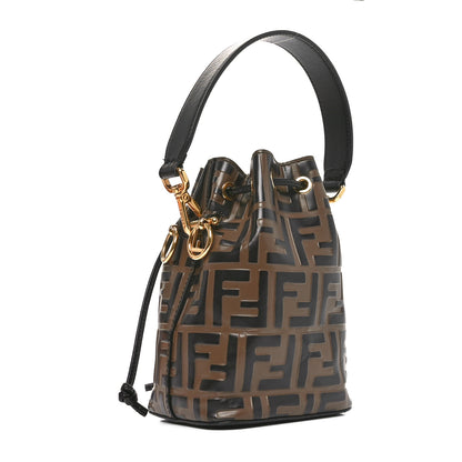 Fendi Vitello Liberty F is Fendi Bi-Color FF 1974 Embossed Mini Mon Tresor Bucket Bag Maya Black 3 of 12