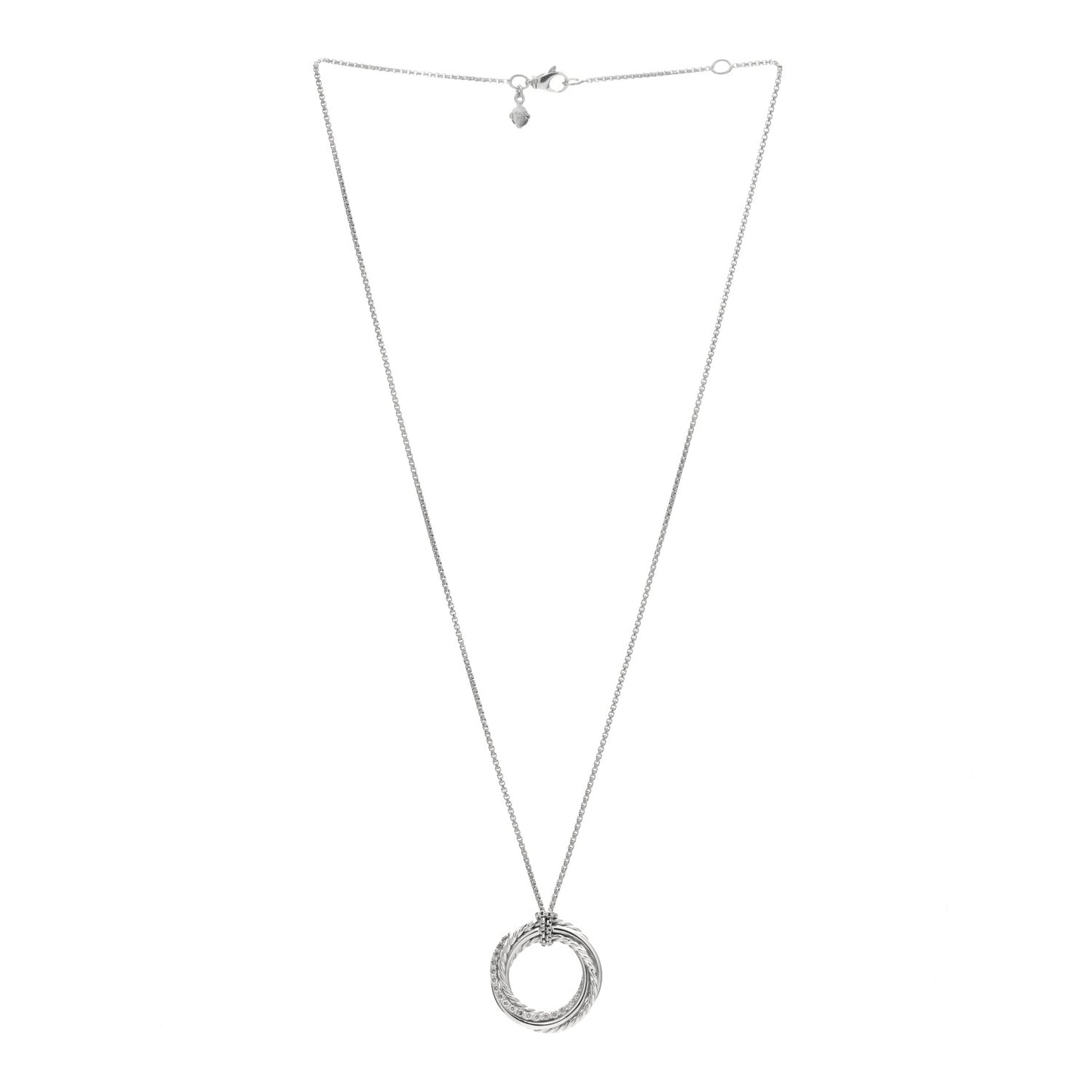 Sterling Silver Pave Diamond 21mm Crossover Circle Necklace