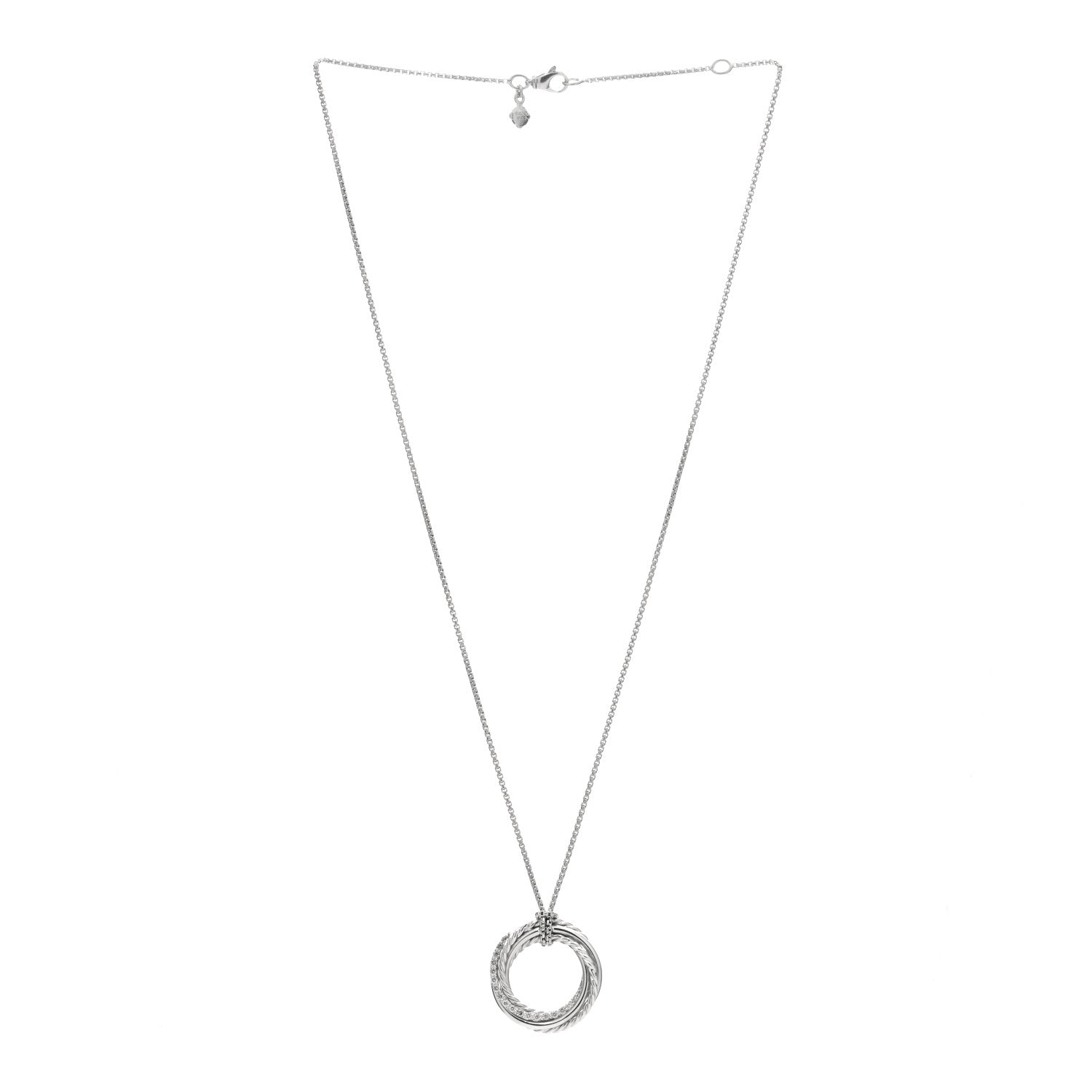 David Yurman Sterling Silver Pave Diamond 21mm Crossover Circle Necklace 1 of 3