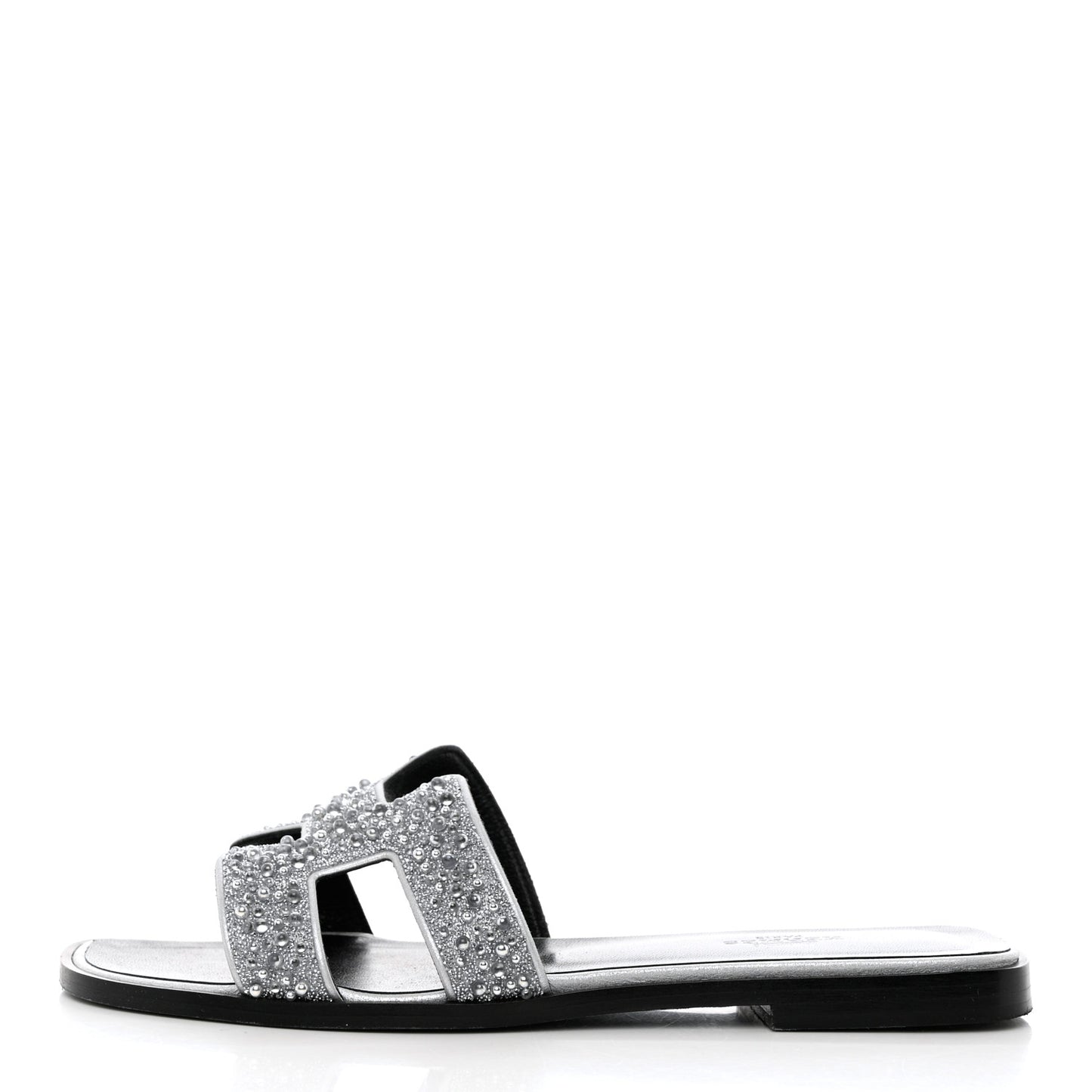 Velvet Goatskin Crystal Beads Oran Sandals 37 Gris Argente