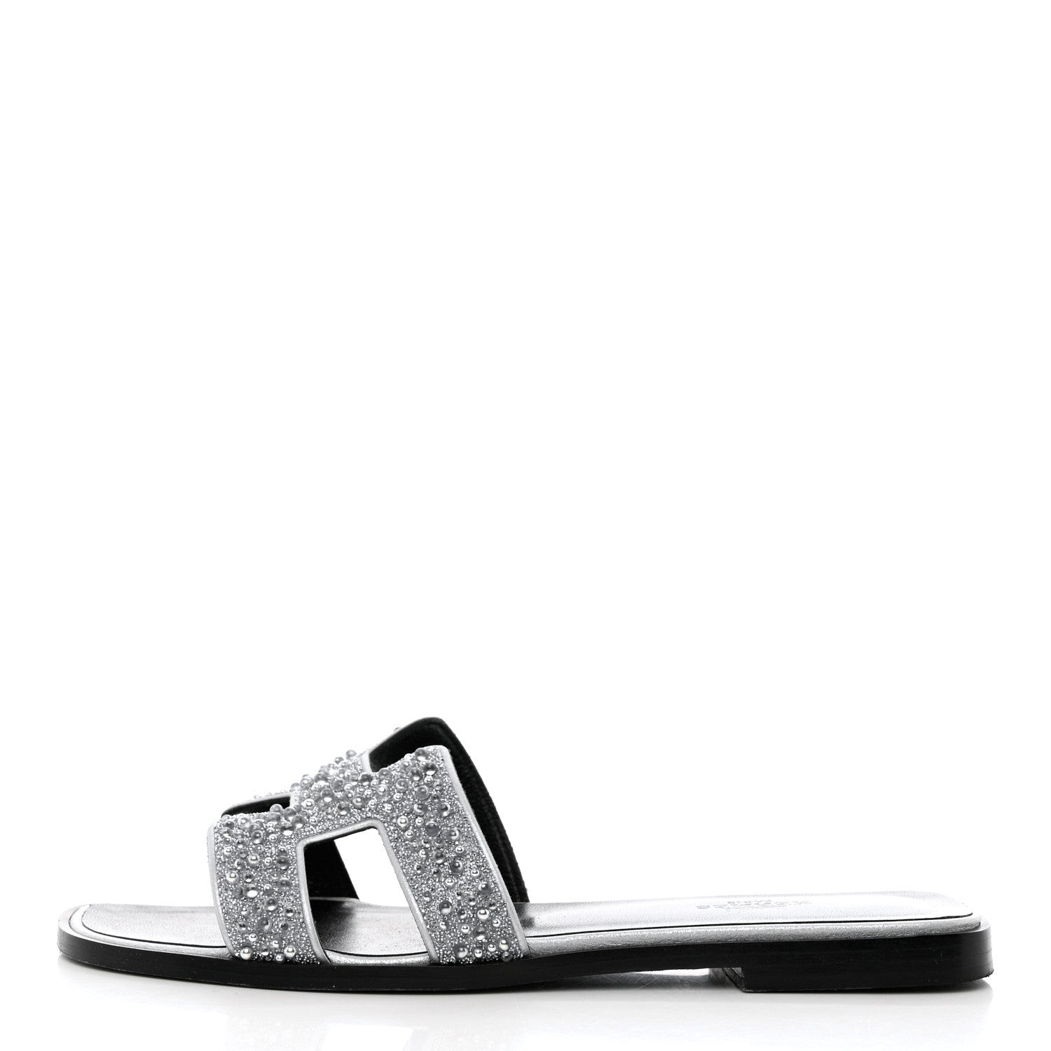 Hermes Velvet Goatskin Crystal Beads Oran Sandals 37 Gris Argente 1 of 9