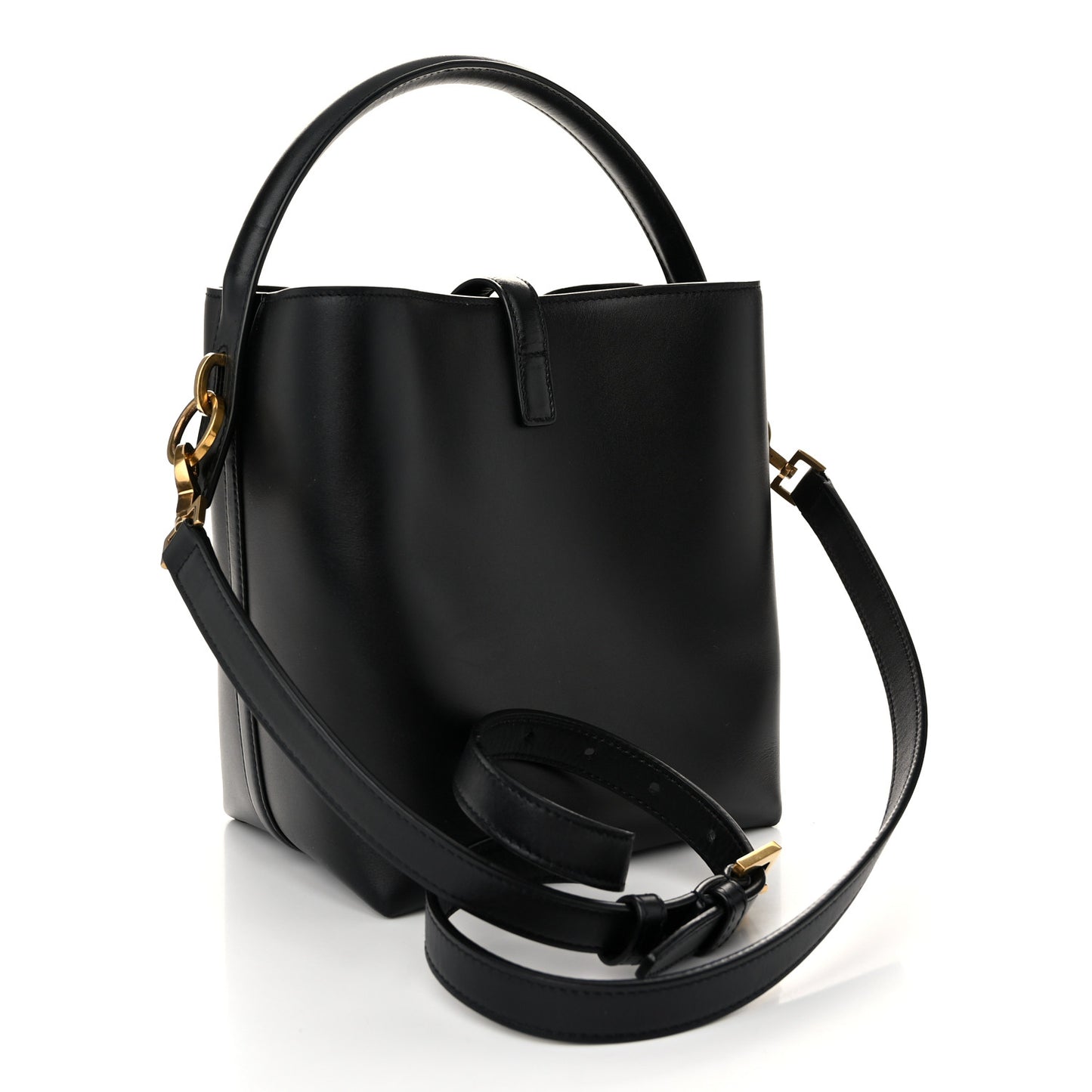 Shiny Calfskin Le 37 Bucket Bag Black