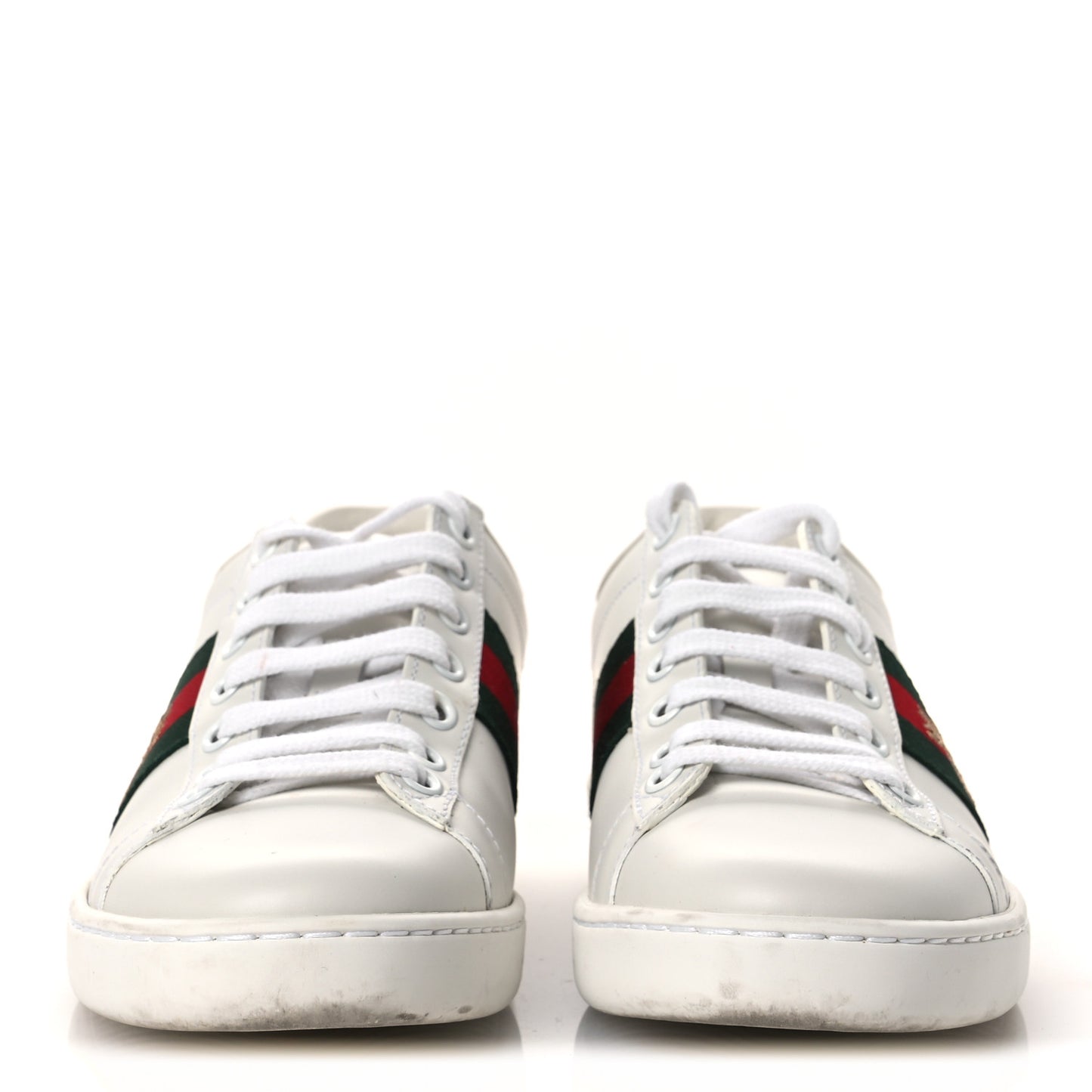 Calfskin Ayers Bee Embroidered Womens Ace Sneakers 35 White Green